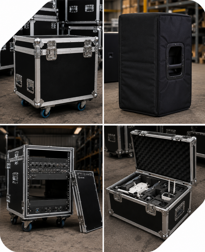 A selection of custom cases and bags built by Motion Bags & Cases
